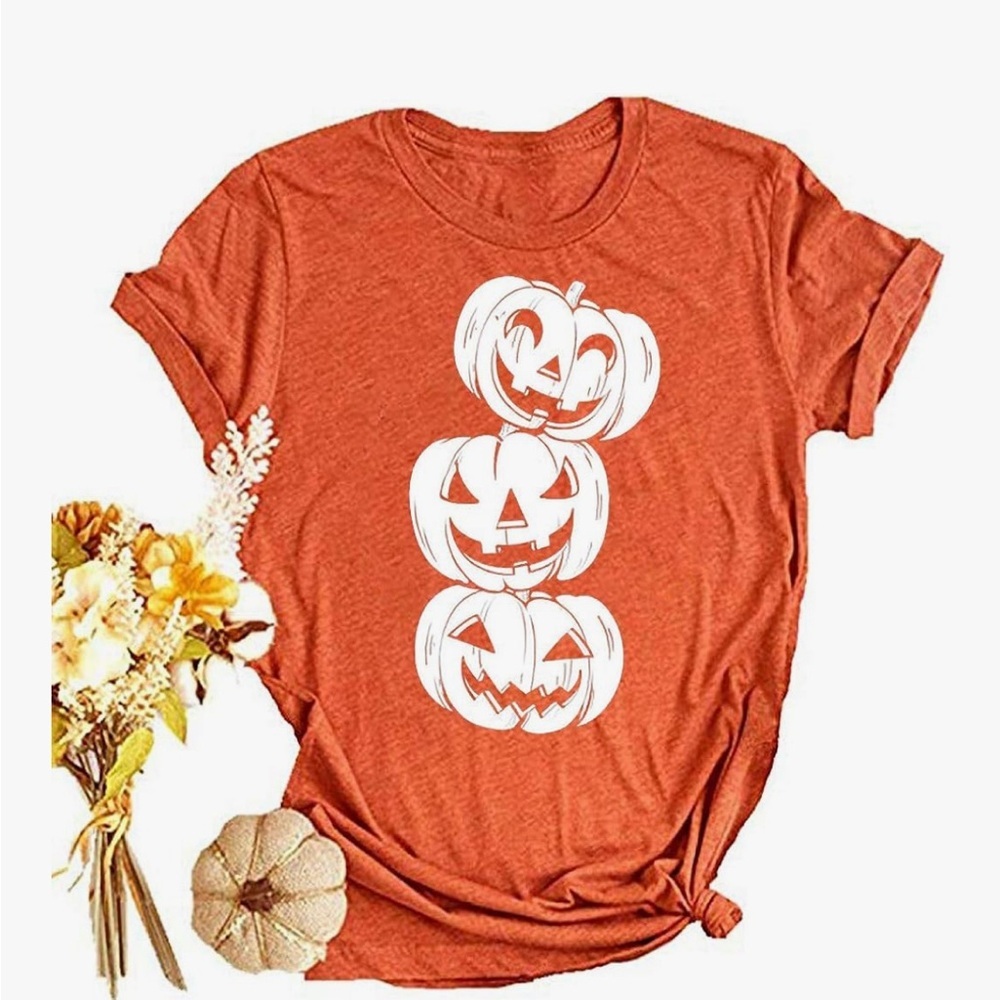 Orange Pumpkin Graphic Halloween Autumn Women's Top
